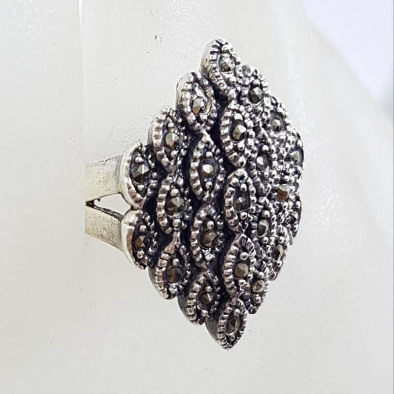 20210723_232600 Sterling Silver Large Marquis Shape Marcasite Cluster Ring