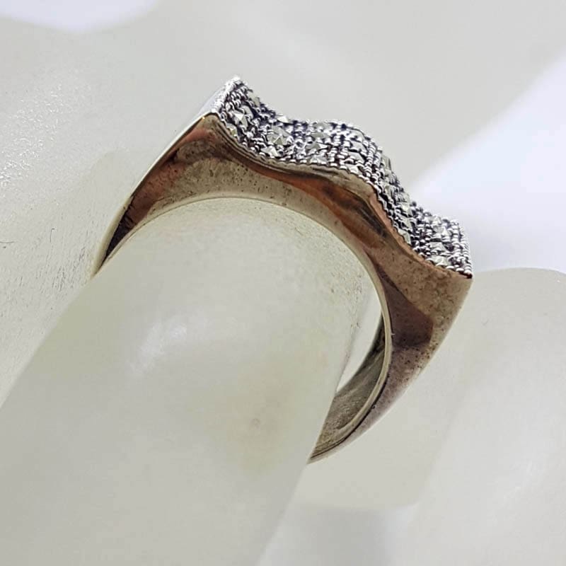 Sterling Silver Wide Wave Shape Marcasite Band Ring