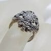Sterling Silver Very Large Ornate Filigree Marcasite Ring