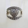 Sterling Silver Wide & Large Marcasite Heart Ring