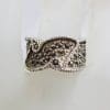 Sterling Silver Wide Unusual Marcasite Band Ring