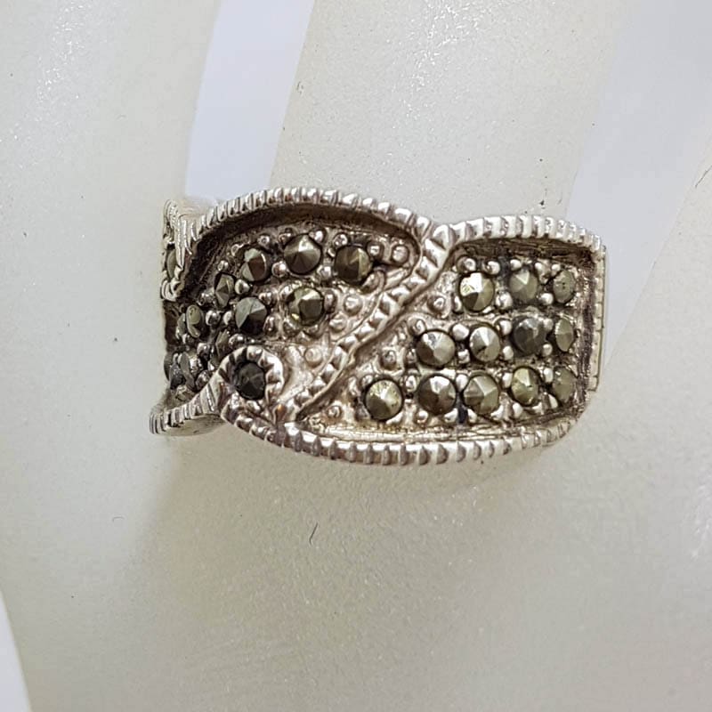 Sterling Silver Wide Unusual Marcasite Band Ring