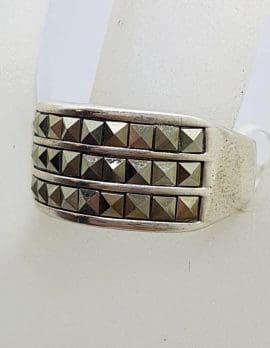 Sterling Silver Wide Square Marcasites Band Ring