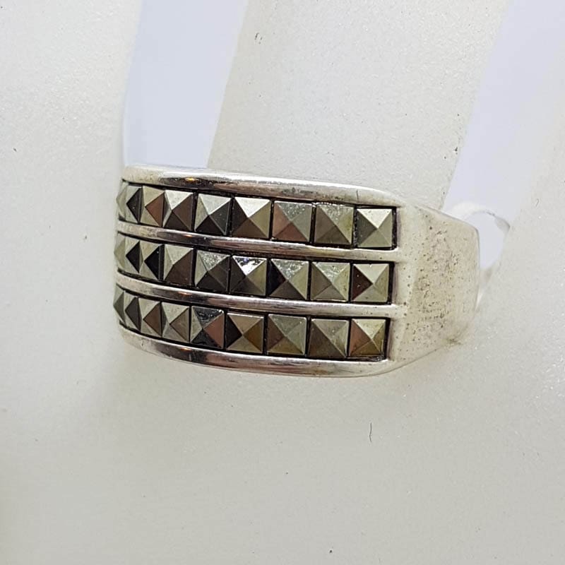 Sterling Silver Wide Square Marcasites Band Ring