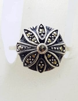 Sterling Silver Marcasite Round Star / Flower Cluster Ring