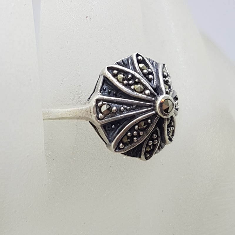 Sterling Silver Marcasite Round Star / Flower Cluster Ring