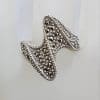 Sterling Silver Wide Marcasite Twist Ring