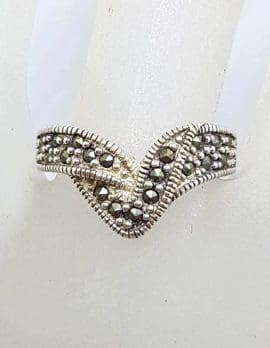 Sterling Silver Marcasite Twisted Wishbone Ring