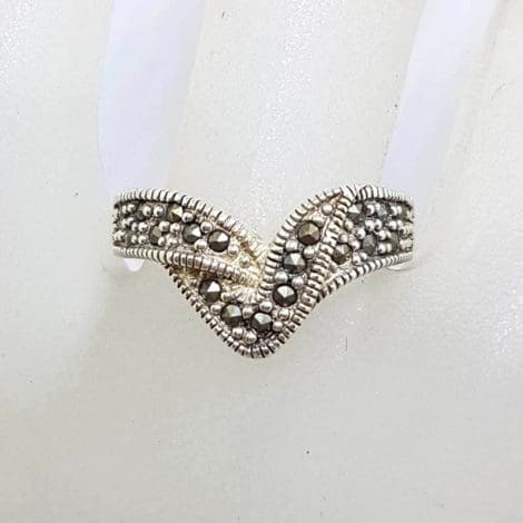 Sterling Silver Marcasite Twisted Wishbone Ring