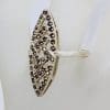 Sterling Silver Marcasite Elongated Marquis / Canoe Shape Art Deco Style Cluster Ring