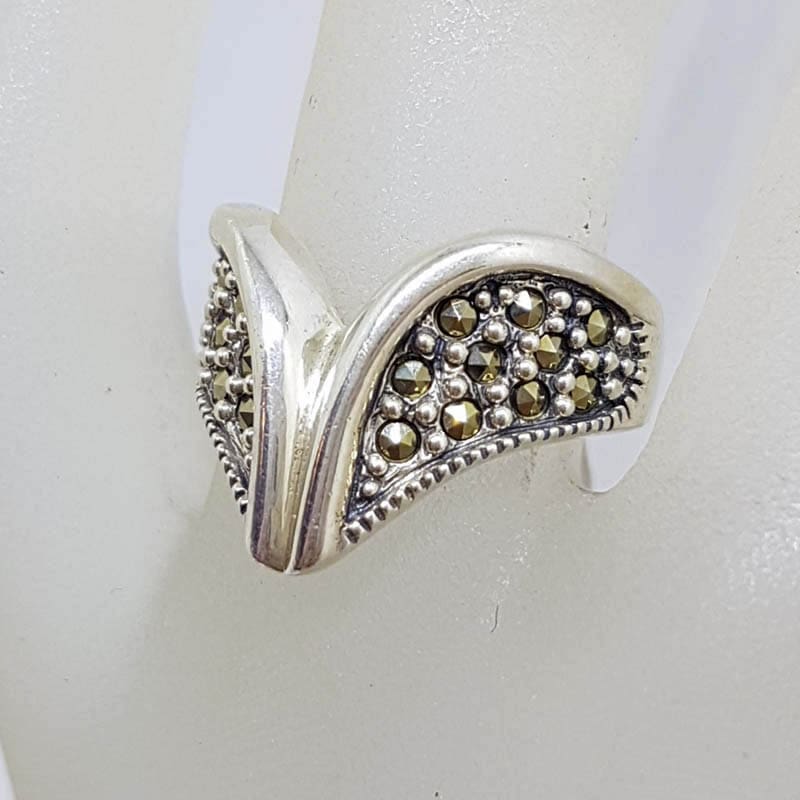 20210724_115130 Sterling Silver Marcasite Wide Wishbone Ring