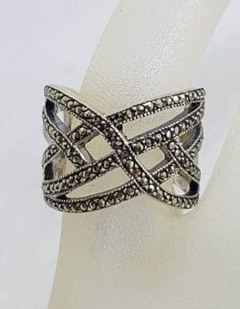 Sterling Silver Marcasite Wide Woven Twist Band Ring