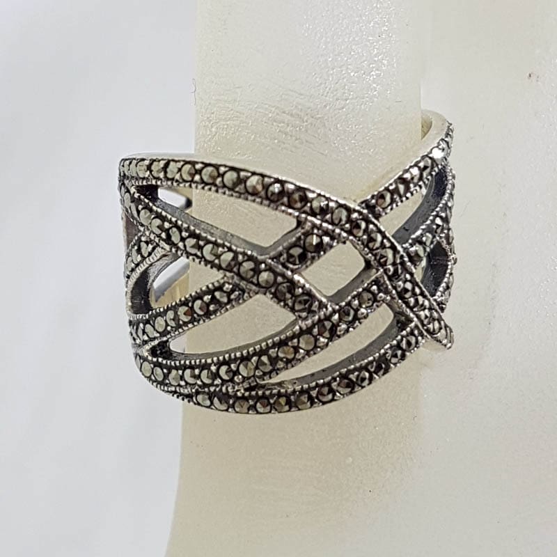 Sterling Silver Marcasite Wide Woven Twist Band Ring