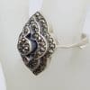 Sterling Silver Marcasite Marquis Shape Art Deco Style Cluster Ring