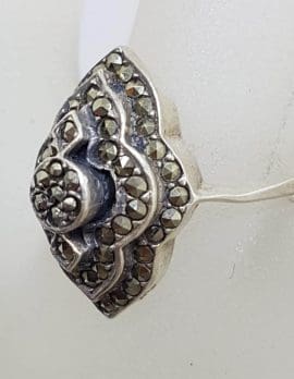 Sterling Silver Marcasite Marquis Shape Art Deco Style Cluster Ring