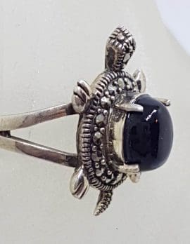 Sterling Silver Marcasite and Onyx Turtle / Tortoise Ring