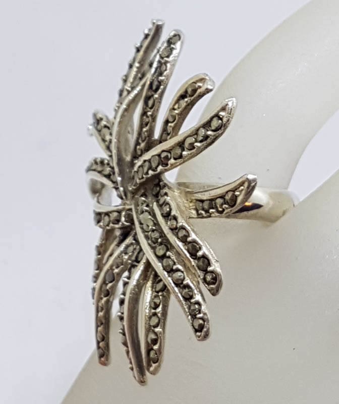 Sterling Silver Exquisite Marcasite Very Large Organic Spray Ring