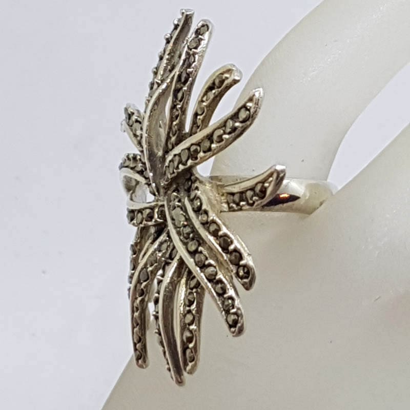 Sterling Silver Exquisite Marcasite Very Large Organic Spray Ring