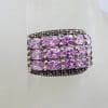 Sterling Silver Vintage Marcasite and Pink Cubic Zirconia Wide Cluster Ring