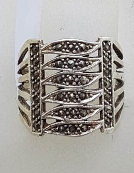 Sterling Silver Vintage Marcasite Wide Ring