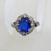 Sterling Silver Vintage Marcasite and Oval Blue Cluster Ring