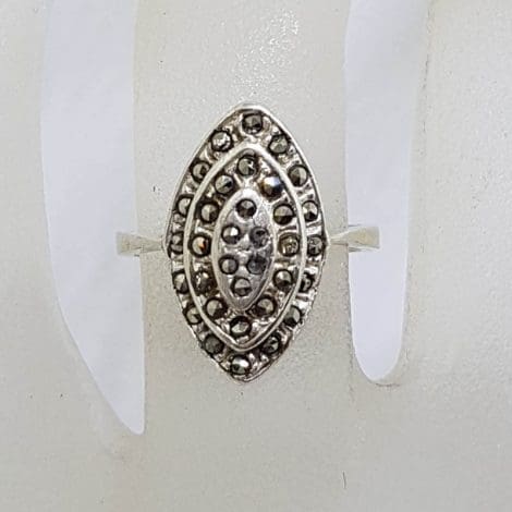 Sterling Silver Vintage Marcasite Marquis Shape Ring