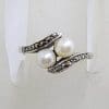 Sterling Silver Marcasite and Pearl Ring - Vintage / Antique