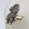 Sterling Silver Marcasite Elephant with Red Eye Ring