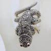 Sterling Silver Marcasite and Garnet Large Lizard/Gecko/Chameleon Ring