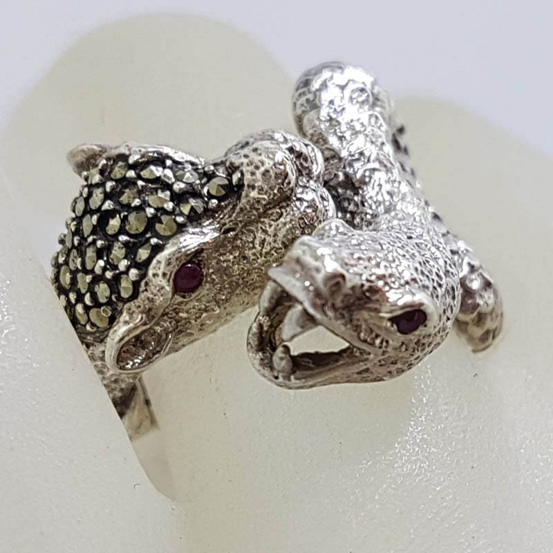 Sterling Silver Marcasite Large Snake & Cat Chunky Ring