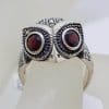 Sterling Silver Marcasite & Garnet Large Owl Ring