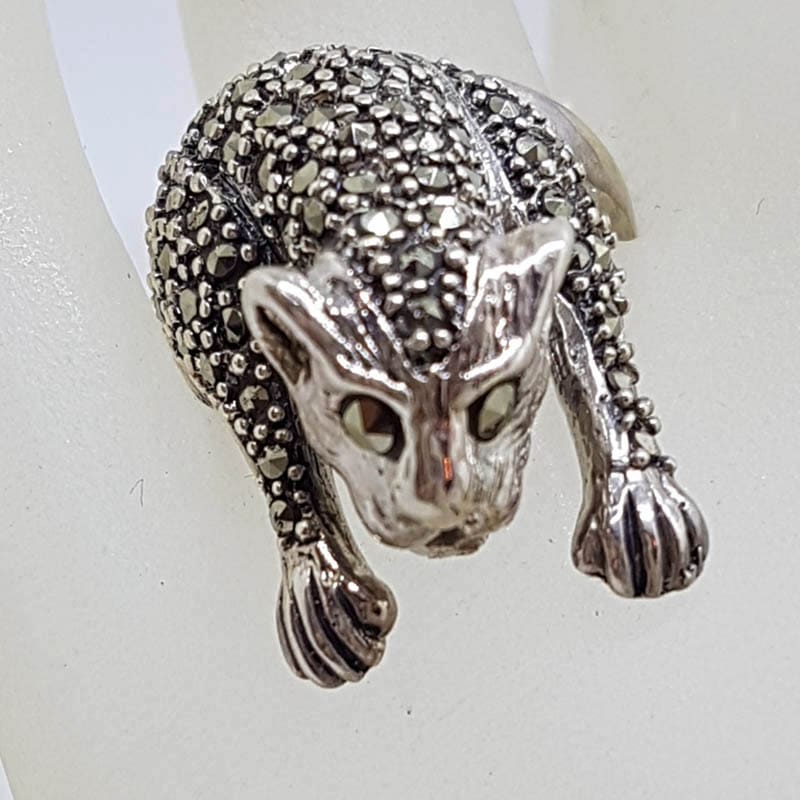 Sterling Silver Marcasite Large Cat Ring