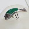 Sterling Silver Marcasite and Green Agate/Onyx Large Koi Fish Ring