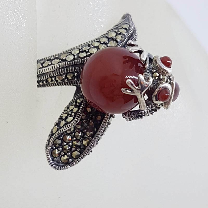 Sterling Silver Frog Ring - Carnelian and Marcasite