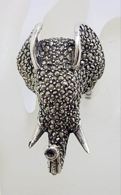 Sterling Silver Marcasite Very Large Elephant Head Ring