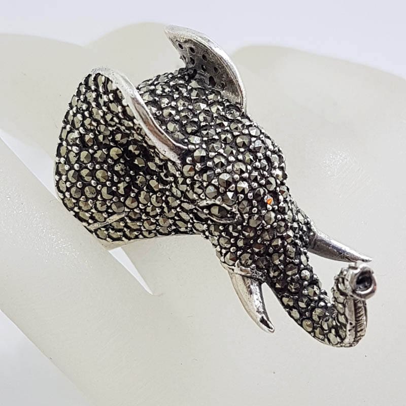 Sterling Silver Marcasite Very Large Elephant Head Ring