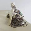 Sterling Silver Very Large Wild Boar/Pig Head Ring with Marcasite, Ruby, Sapphire and Emerald