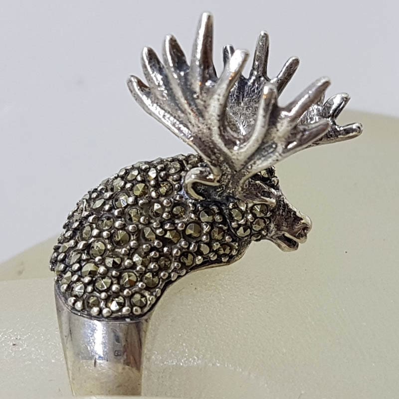 Sterling Silver Marcasite Large Stag/Reindeer/Moose Ring