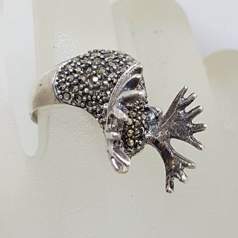 Sterling Silver Marcasite Large Stag/Reindeer/Moose Ring