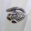 Sterling Silver Marcasite & Ruby Cat / Panther / Bat Head Ring