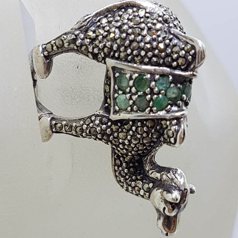 Sterling Silver Very Large Camel Ring with Marcasite and Emerald
