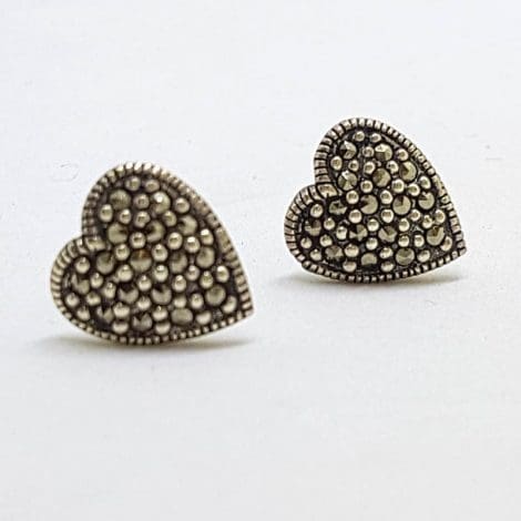 Sterling Silver Marcasite Heart Studs Earrings