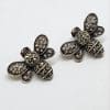 Sterling Silver Marcasite & Cubic Zirconia Large Butterfly Stud Earrings - Available in Black or Clear