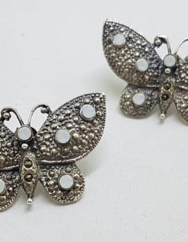Sterling Silver Marcasite Large Butterfly Stud Earrings