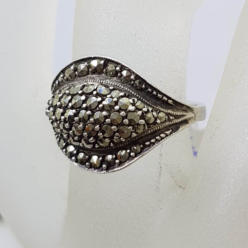 20210724_212020 Sterling Silver Curved Marcasite Ring - Vintage