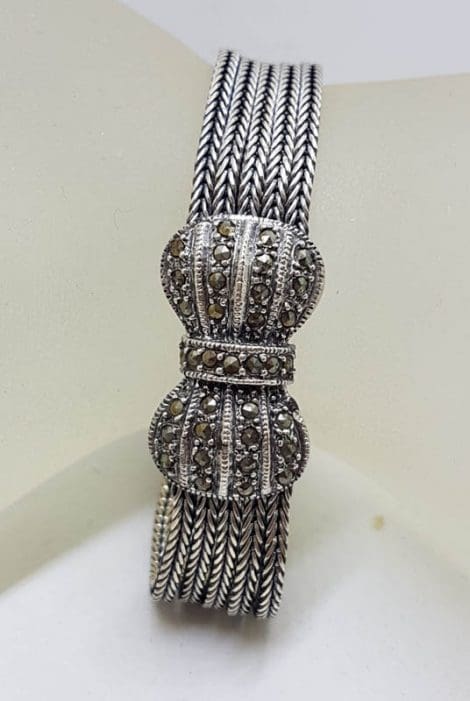 Sterling Silver Marcasite Wide Bow Bracelet