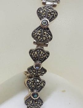 Sterling Silver Marcasite & Mother of Pearl Bow Bracelet