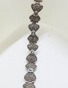 Sterling Silver Marcasite & Mother of Pearl Bow Bracelet