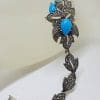 Stunning Sterling Silver Large and Long Reconstituted Turquoise and Marcasite Ornate Bracelet