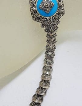 Sterling Silver Marcasite & Recon. Turquoise Ornate Hexagonal Bracelet
